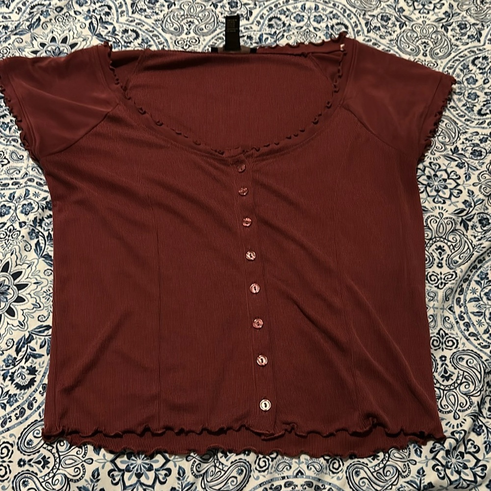 Purple Large Button Scoop Neck Forever 21 Top